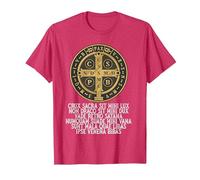 Medalla de San Benito Católica Latina Tradicional Camiseta, Hombre, Rojo Jaspeado, 3XL