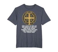 Medalla de San Benito Católica Latina Tradicional Camiseta, Hombre Tallas Grandes, Azul Jaspeado, 6X Alto