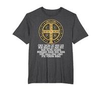 Medalla de San Benito Católica Latina Tradicional Camiseta, Hombre Tallas Grandes, Jaspeado Oscuro, 4X Alto