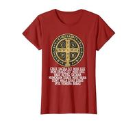 Medalla de San Benito Católica Latina Tradicional Camiseta, Mujer, Arándano, M