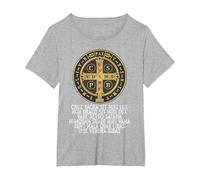 Medalla de San Benito Católica Latina Tradicional Camiseta, Mujer Tallas Grandes, Gris Jaspeado, 5XL Grande