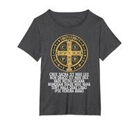 Medalla de San Benito Católica Latina Tradicional Camiseta, Mujer Tallas Grandes, Jaspeado Oscuro, 1XL Grande
