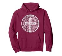 Medalla de San Benito Cruz de San Benito Católico Cristiano Sudadera con Capucha, Unisex para Adultos, Granate, M