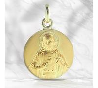Medalla del Sagrado Corazón de Jesús chapada en oro de 18 mm - Medalla y cruz chapada en oro - Adoración cristiana chapada en oro