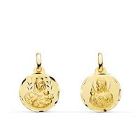 Medalla Escapulario Oro Ley 18K - Tallado Brillo - Virgen del Carmen y Corazon de Jesus - Tamaño a elegir (14 mm)
