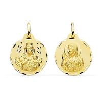 Medalla Escapulario Oro Ley 18K - Tallado Brillo - Virgen del Carmen y Corazon de Jesus - Tamaño a elegir (20 mm)