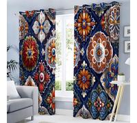 Medalla Flor 3D Cortinas Opacas 117Anx137Al Cm, Geometría Marroquí Azul Marino Cortina, Fibra Poliéster Lavable Protegiendo La Privacidad Sala De Estar Cortina con Ojales 2 Piezas