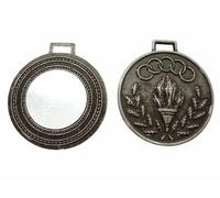 MEDALLA METAL CLASICA ANTORCHA AROS OLIMPICOS HOJAS LAURELES RELIEVE COLOR PLATA BARNIZADA