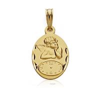 Medalla oro 18k ángel Querubín reloj 19mm. bebé hora nacimiento oval detalles tallados