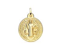 Medalla oro 18k escapulario San Benito monje 24mm. brillo relieve