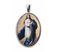 Medalla Oval Virgen Inmaculada de Murillo en Plata de Ley 24 x 18 mms. | Imagen a Color, Marco Decorativo, Forma Ovalada, Joya Religiosa, Inmaculada De Murillo