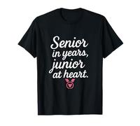 Medalla para adultos mayores en años Junior at Heart Script rosa blanco Camiseta