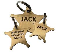 Medalla para perro o gato personalizable, medallón grabado en latón, 4 formas para elegir, etiqueta de identificación sheriff, nube, hueso y arce, medalla grabada (Sheriff)