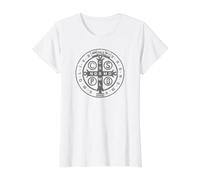 Medalla Religiosa católica de San Benito | Cristiano Camiseta gráfica económica, Mujer, Blanco, L