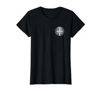 Medalla Religiosa católica de San Benito | Cristiano Camiseta gráfica económica, Mujer, Negro, XL