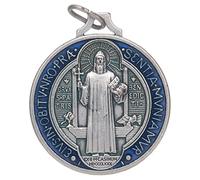 Medalla San Benito zamak plateado esmalte varias medidas, 32 mm (1.26 inc.)