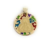 Medalla Virgen de la Cabeza en plata de ley cubierta de oro de 18kt y esmalte. La Virgen de la Cabeza es una advocación venerada en la Basílica de Nuestra Señora de la Cabeza. 25mm