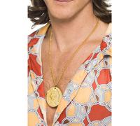 Medallón De Metal Dorado Con Cadena Accesorio Hippy De Vestuario De Los 60