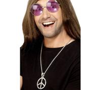 Medallón De Metal Plateado CND Signo De Paz Años 1960 70 Hippie Disfraz Elegante