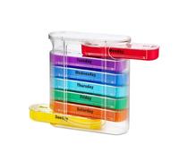 MEDca Organizador semanal de pastillas, 4 veces al día, 7 compartimentos apilables fáciles de llenar, 1 dispensador por la mañana, mediodía, noche y hora de dormir, multicolor