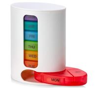 MEDca Pastillero, 1 dispensador, 7 compartimentos apilables multicolor, cuatro veces al día - mañana, mediodía, tarde y hora de dormir, blanco