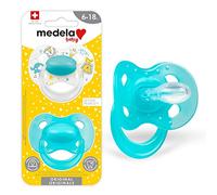 Medela Baby Original Pacifier for 6-18 Months, BPA-Free, Lightweight & Orthodontic, Turquoise Blue & White with Animals, 2 Count