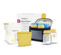 Medela kit todo en uno para almacenamiento de leche materna con biberones de 150 ml, Easy Pour y reutilizables, bolsa para microondas Quick Clean y nevera portátil con placa de refrigeración moldeada