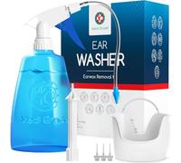 Medi Grade Kit de Eliminación de cera con Botella de 300 ml - Limpiador de Oídos con 2 Boquillas de Pulverización - Kit de Limpieza de Oídos Hogar, Juego de Riego con 5 Puntas y Lavabo Manos Libres