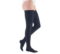 medi mediven Elegance 0268302 Medias de compresión para mujer con punta abierta, CCL2, cinta adhesiva ancha con botones, azul marino, talla II, normal