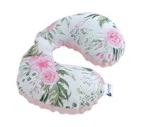 NECK PILLOW Soporte Cuello 100% Algodón/Minky Medi Partners Bebé Cojín cervical para coche Paseante Viaje dormir Almohada snooze roll (Flores con rosa claro Minky)