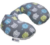 Medi Partners Almohada Cervical Coche Bebe cojin cuello niños cojín viaje - 100% Algodón/Minky Avion Neck Travel Pillow Almohadilla Cervicales Nino (Criaturas con Minky gris)