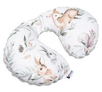 NECK PILLOW Soporte Cuello 100% Algodón/Minky Medi Partners Bebé Cojín cervical para coche Paseante Viaje dormir Almohada snooze roll (Ciervo en hojas con gris Minky)