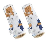 Medi Partners 2 piezas Protector de cinturón de seguridad de coche 17x22cm Niño 100% algodón Minky Puntos de fricción de doble cara para coches deportivos (Animales boho con Minky beige)
