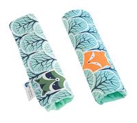 Medi Partners 2 piezas Protector de cinturón de seguridad de coche 17x22cm Niño 100% algodón Minky Puntos de fricción de doble cara para coches deportivos (Bosque con menta Minky)