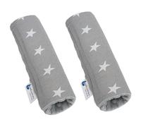 Medi Partners 2 piezas Protector de cinturón de seguridad de coche 17x22cm Niño 100% algodón Minky Puntos de fricción de doble cara para coches deportivos (Estrellas grises con Minky gris)