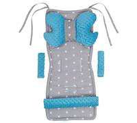 Medi Partners Cojín universal para cochecito de bebé, 5 piezas de acolchado para cinturón de seguridad + arco de juego, juego de cochecito (estrellas con turquesa Minky)