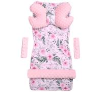 Medi Partners Inserto universal para cochecito Manta para cochecito 5p Protector de cinturón + superposición para diadema Algodón + Minky (Flores con rosa Minky)
