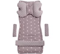 Medi Partners Inserto universal para cochecito Manta para cochecito 5p Protector de cinturón + superposición para diadema Algodón + Minky (Estrellas blancas sobre gris Minky)