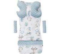 Medi Partners Inserto universal para cochecito Manta para cochecito 5p Protector de cinturón + superposición para diadema Algodón + Minky (Ciervo y Erizo con Minky Celeste)
