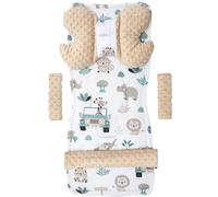 Medi Partners Inserto universal para cochecito Manta para cochecito 5p Protector de cinturón + superposición para diadema Algodón + Minky (Menta Zoo con Minky Beige)