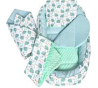 Medi Partners Juego de 5 Piezas Nido Bebé Recién 100x60x15cm Plantilla removible Cunas Nido para bebés Reductor de Cuna 100% Algodón (Erizo con Menta Minky)