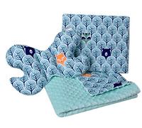 Medi Partners Juego de Manta para bebé 3en1 100% Algodón Manta de Gateo Minky 55x75 + Almohada Plana de 35x30cm y Almohada antichoque Mariposa