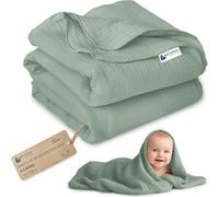 Medi Partners Manta de Muselina para Bebe 75x100cm Mantas Recien Nacido Mantita Bebes 100% Algodon Blanket Verano Bebés Universal Confortable (Oliva)