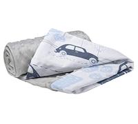 Medi Partners Manta para Bebe 75x100cm Mantas Recien Nacido Mantita Bebes 100% Algodon Verano Bebés Minky Universal Confortable (Coches Retro con Minky Gris)