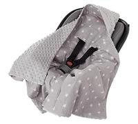 Medi Partners Manta para Bebé 85x85cm una Capucha 100% Algodón de Felpa Minky Multifuncion Doble Cara para cochecitos Suave y Mullido (Estrellas Blancas sobre Gris con Gris Minky)