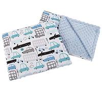 Medi Partners Manta para bebé con cojín, 100% algodón, Manta Infantil de Minky, 55 x 75 + 35 x 30 cm, Multifuncional, para Cochecito de bebé, Cuna (Cars con Azul Claro Minky)
