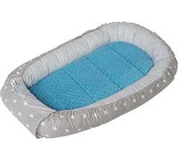 Medi Partners Nido Bebé Recién 100x60cm Plantilla removible 100% Algodón Cunas Nido para bebés Reductor de Cuna de Dos Caras (Estrellas Blancas sobre Gris con Turquesa)