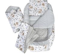 Medi Partners Juego de 5 Piezas Nido Bebé Recién 100x60x15cm Plantilla removible Cunas Nido para bebés Reductor de Cuna 100% Algodón (Ciervo con Minky Gris)