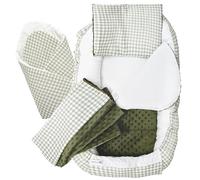 Medi Partners Nido Bebe Recien Nacido Reductor de Cuna - 100x60x15 Juego de 5 Piezas bebés anticolicos Bilateral Portátil o de Viaje 100% Algodón (Cuadros con Oliva Minky)