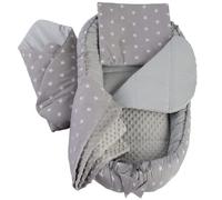 Medi Partners Juego de 5 Piezas Nido Bebé Recién 100x60x15cm Plantilla removible Cunas Nido para bebés Reductor de Cuna 100% Algodón (Estrellas con Minky gris)